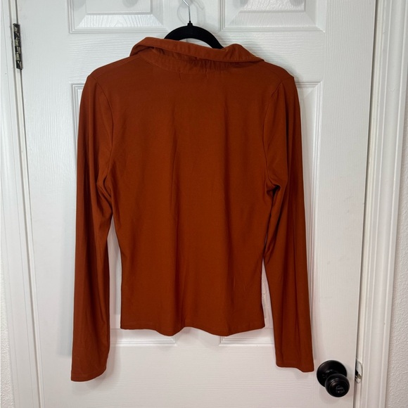 Lipslide Burnt Orange Ruched Button Down Shirt - Picture 5 of 5